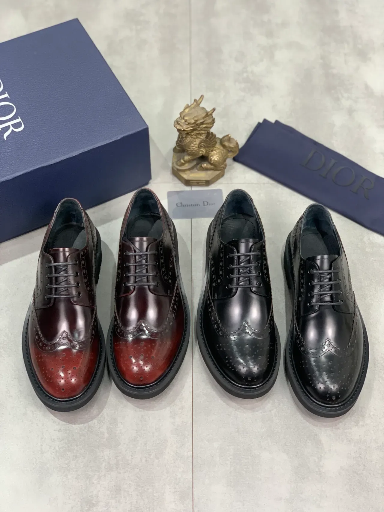 Dior Bordeaux Marron Brogue à ailette complète 2