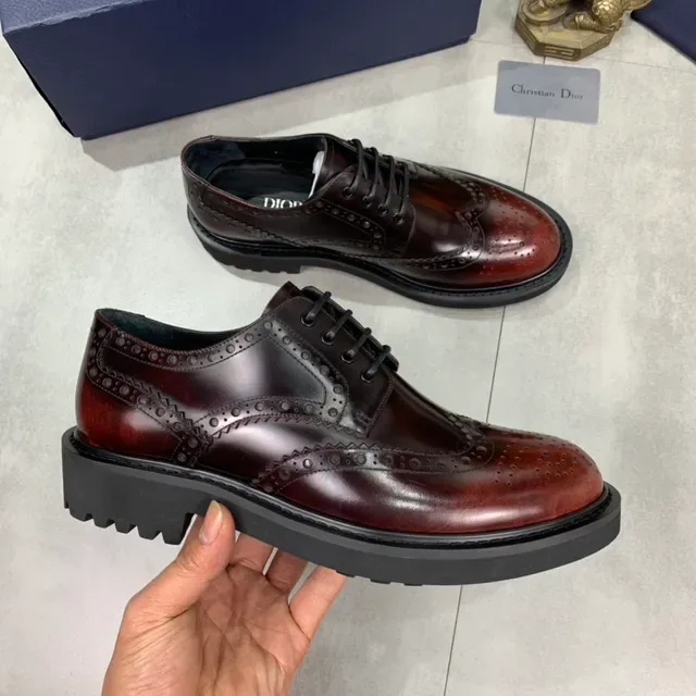 Dior Bordeaux Marron Brogue à ailette complète 5