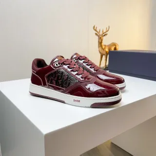 Dior 酒红白 亮面漆皮 侧面印花 生活运动鞋