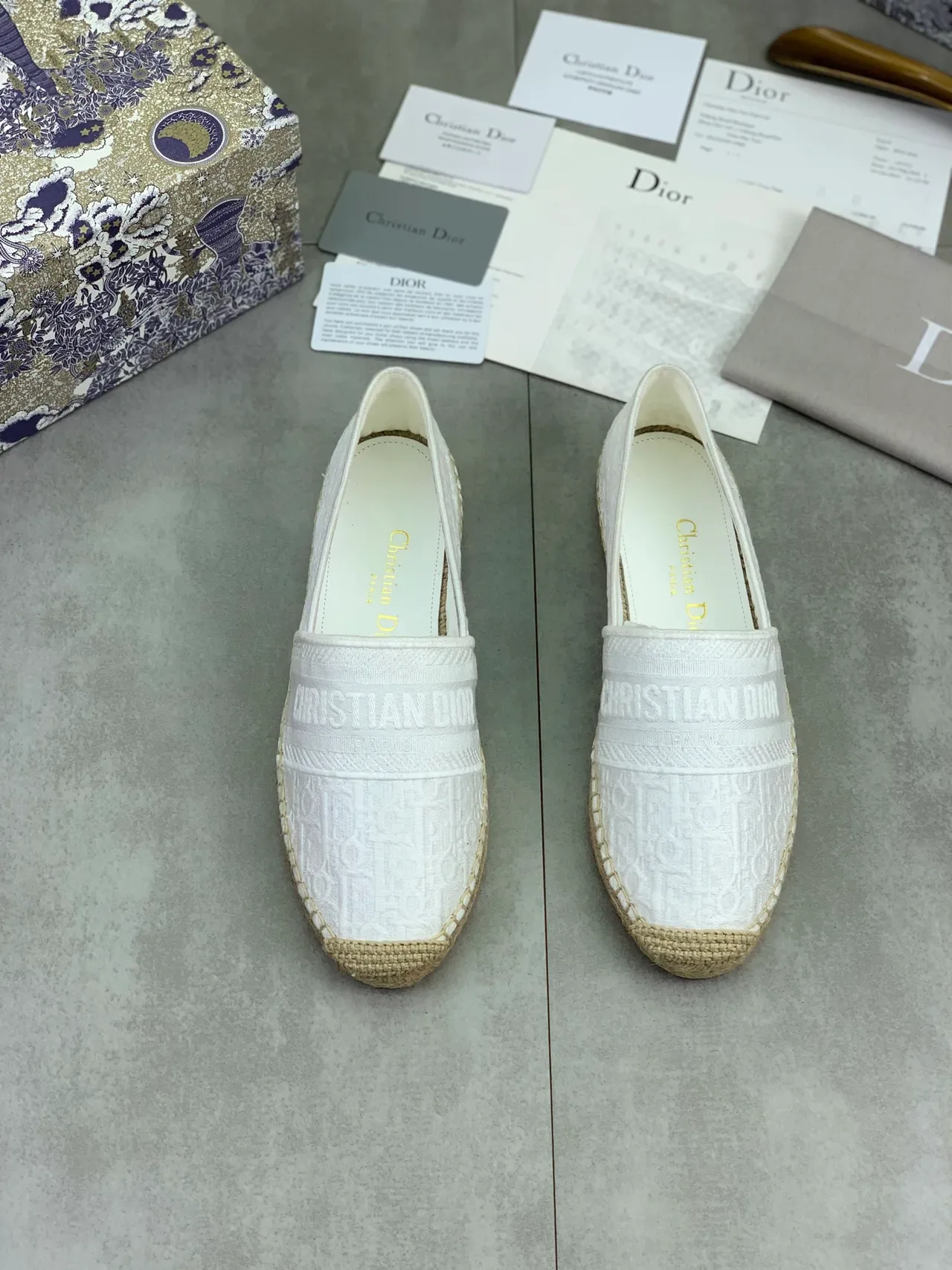 Dior Espadrille सफेद जकार्ड ओब्लिक स्लिप-ऑन बोट शूज़ 4
