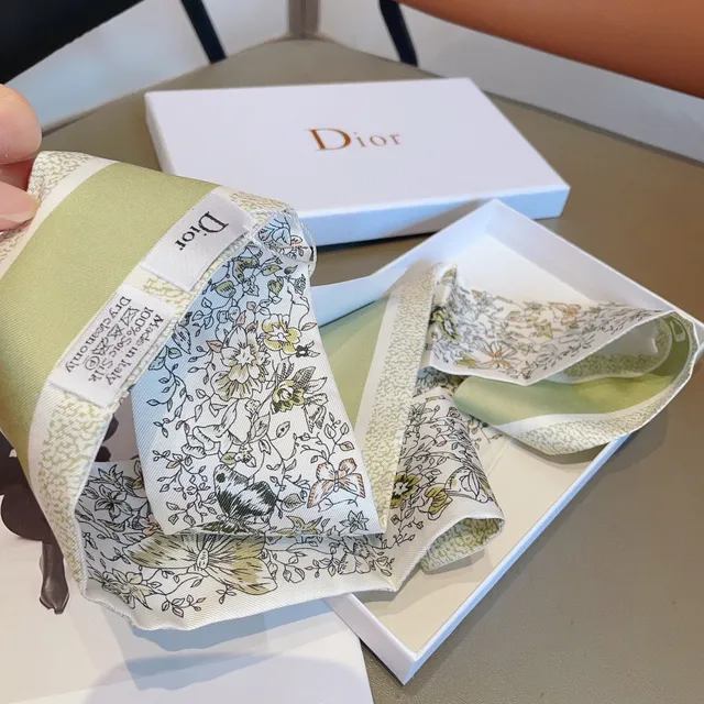 Dior Floral Butterfly Print Silk Scarf 9