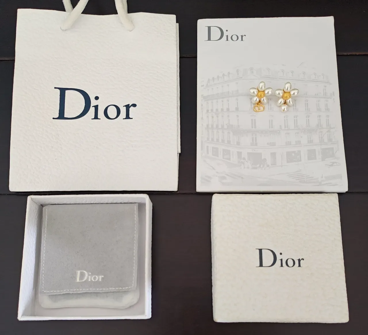 Dior Boucles d'Oreilles Floral Perle Doré Asymétriques 4