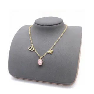 Dior 镀金 CD 和蜜蜂坠饰 粉色石头项链