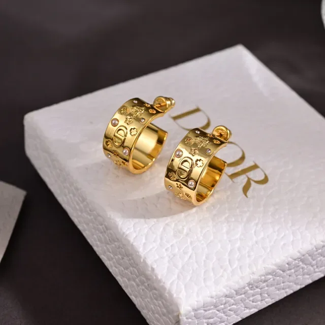 Dior Aureoles Dorées Motif Gravé Perle et Cristal 3