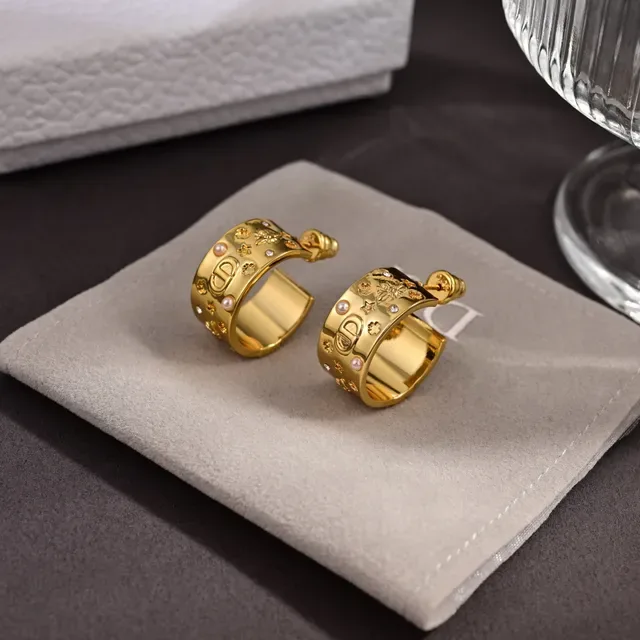 Dior Aureoles Dorées Motif Gravé Perle et Cristal 4