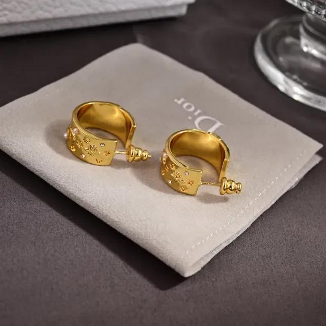 Dior Aureoles Dorées Motif Gravé Perle et Cristal 5