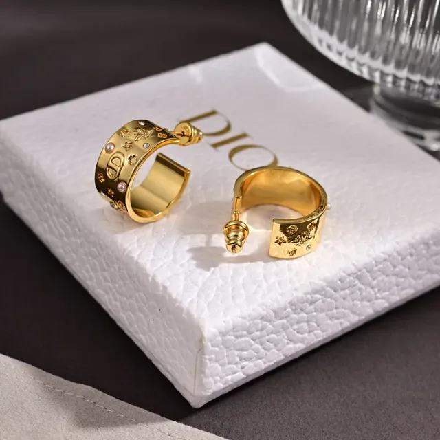 Dior Aureoles Dorées Motif Gravé Perle et Cristal 6