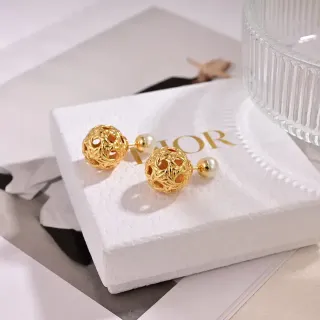 Dior Aretes de Perlas Esféricos con Estructura Abierta en Tono Dorado