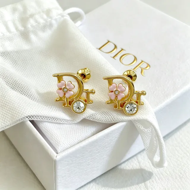 Dior Boucles d'oreilles à studs avec logo floral émaillé rose doré 7
