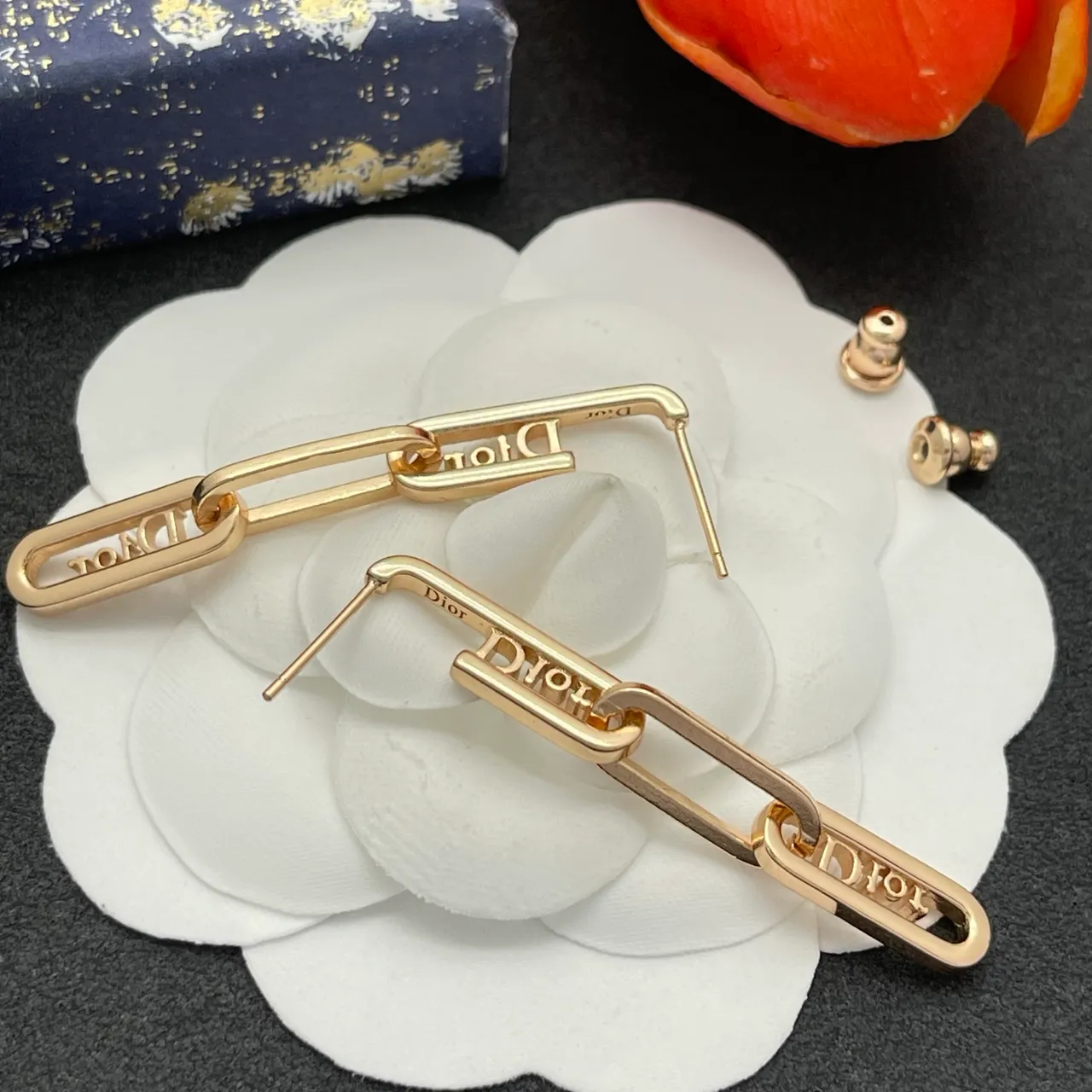 Diore boucles d'oreilles en or chaîne à maillons transparente Pavé-Crystal 3