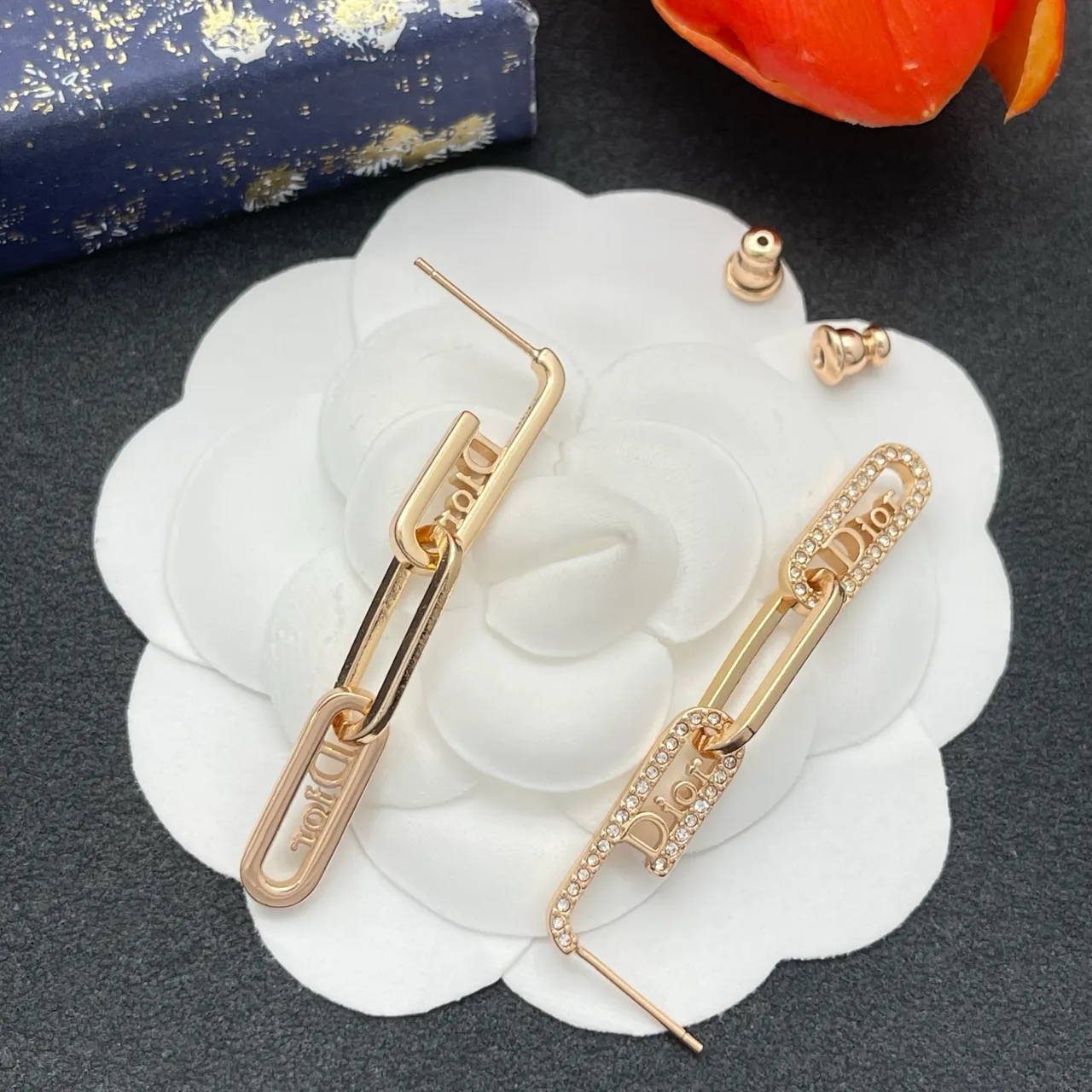 Diore boucles d'oreilles en or chaîne à maillons transparente Pavé-Crystal 4