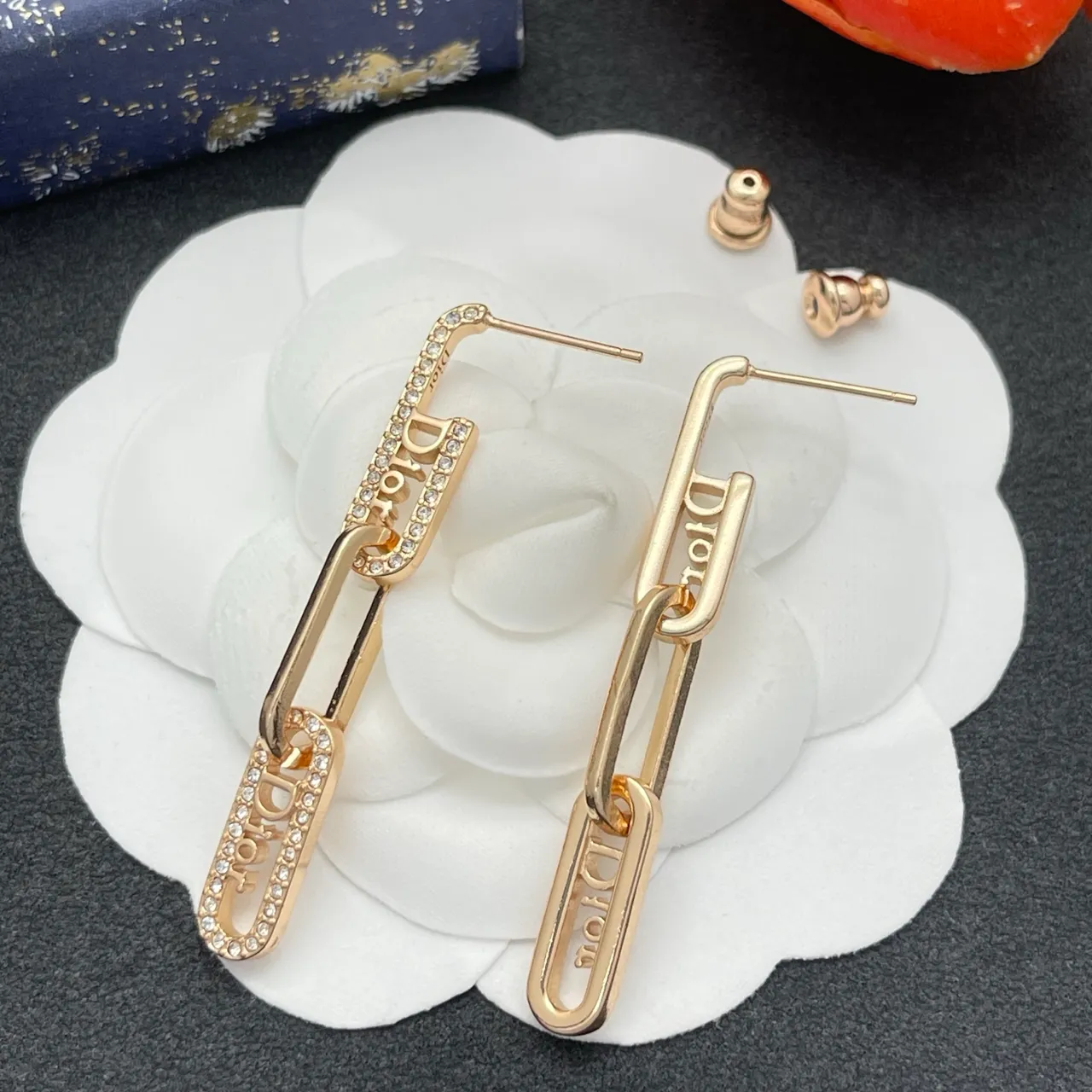 Diore boucles d'oreilles en or chaîne à maillons transparente Pavé-Crystal 5
