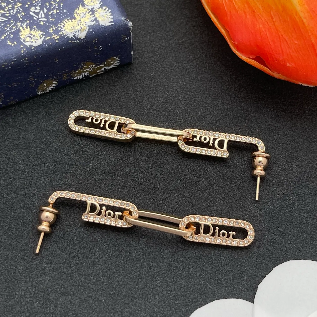 Diore boucles d'oreilles en or chaîne à maillons transparente Pavé-Crystal 6