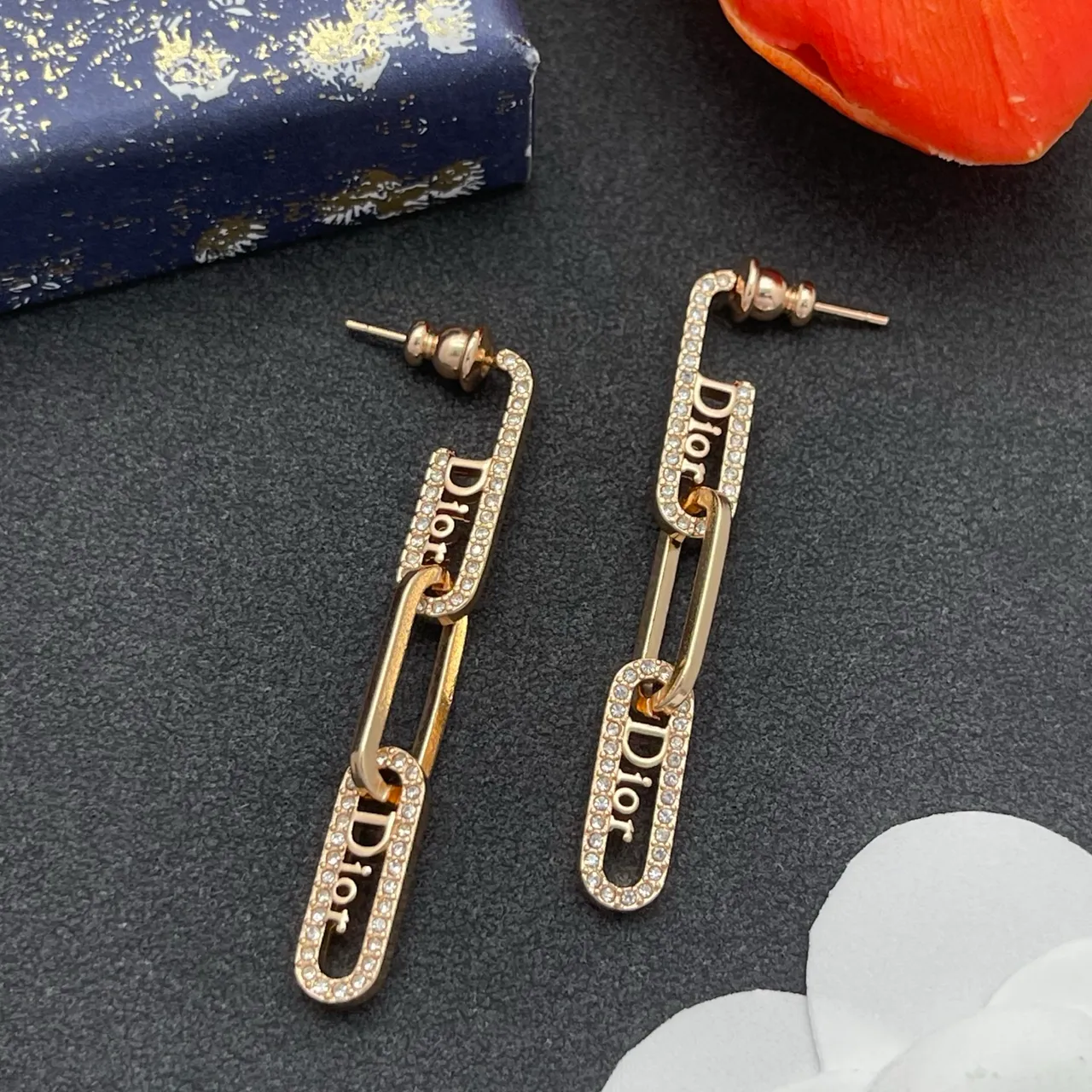 Diore boucles d'oreilles en or chaîne à maillons transparente Pavé-Crystal 7