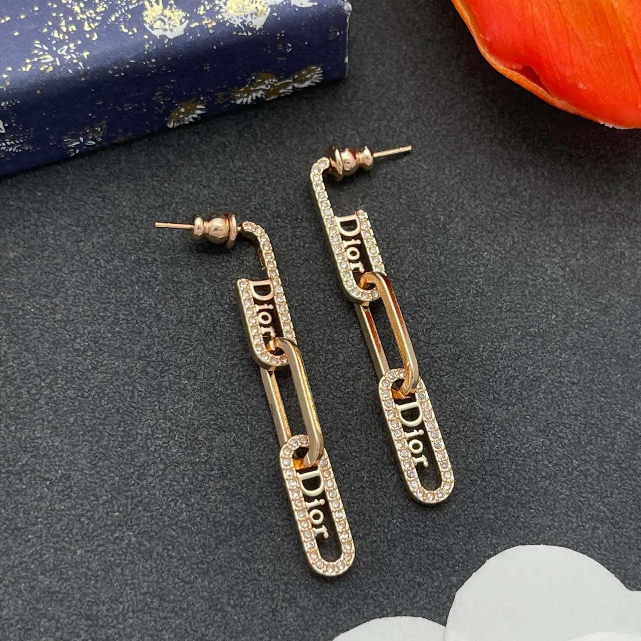 Diore boucles d'oreilles en or chaîne à maillons transparente Pavé-Crystal 8