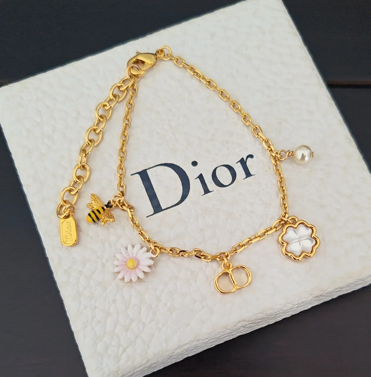Dior Gold White Chain Multi-Charm Bracelet 2