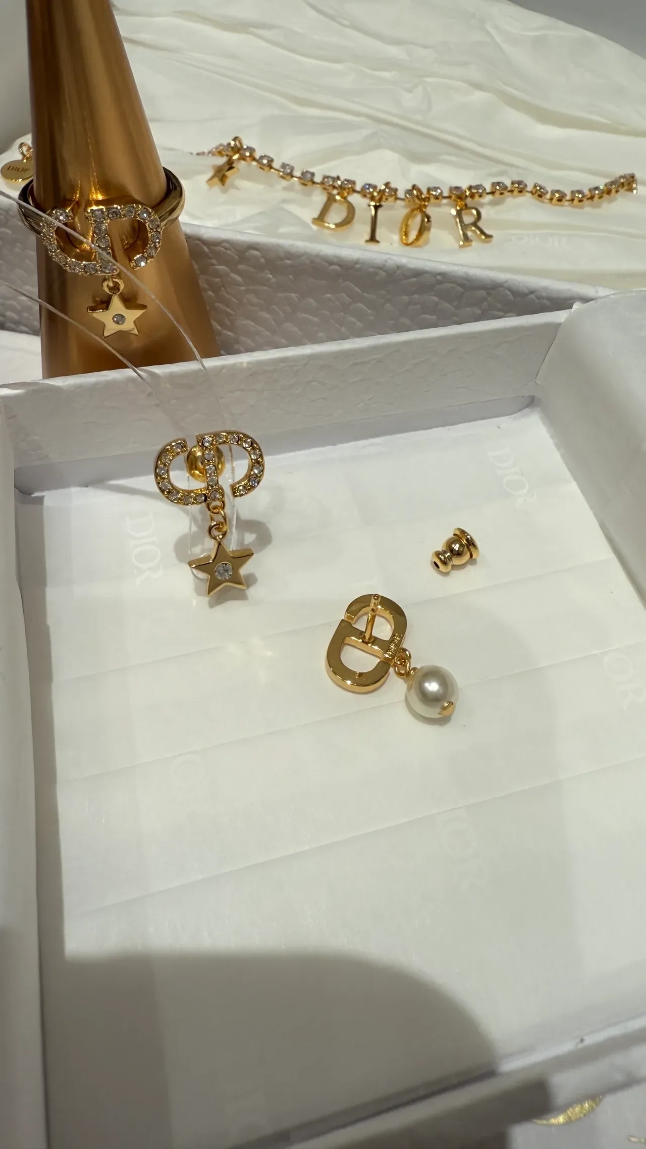 Dior Gold White Crystal-Encrusted Earrings 3