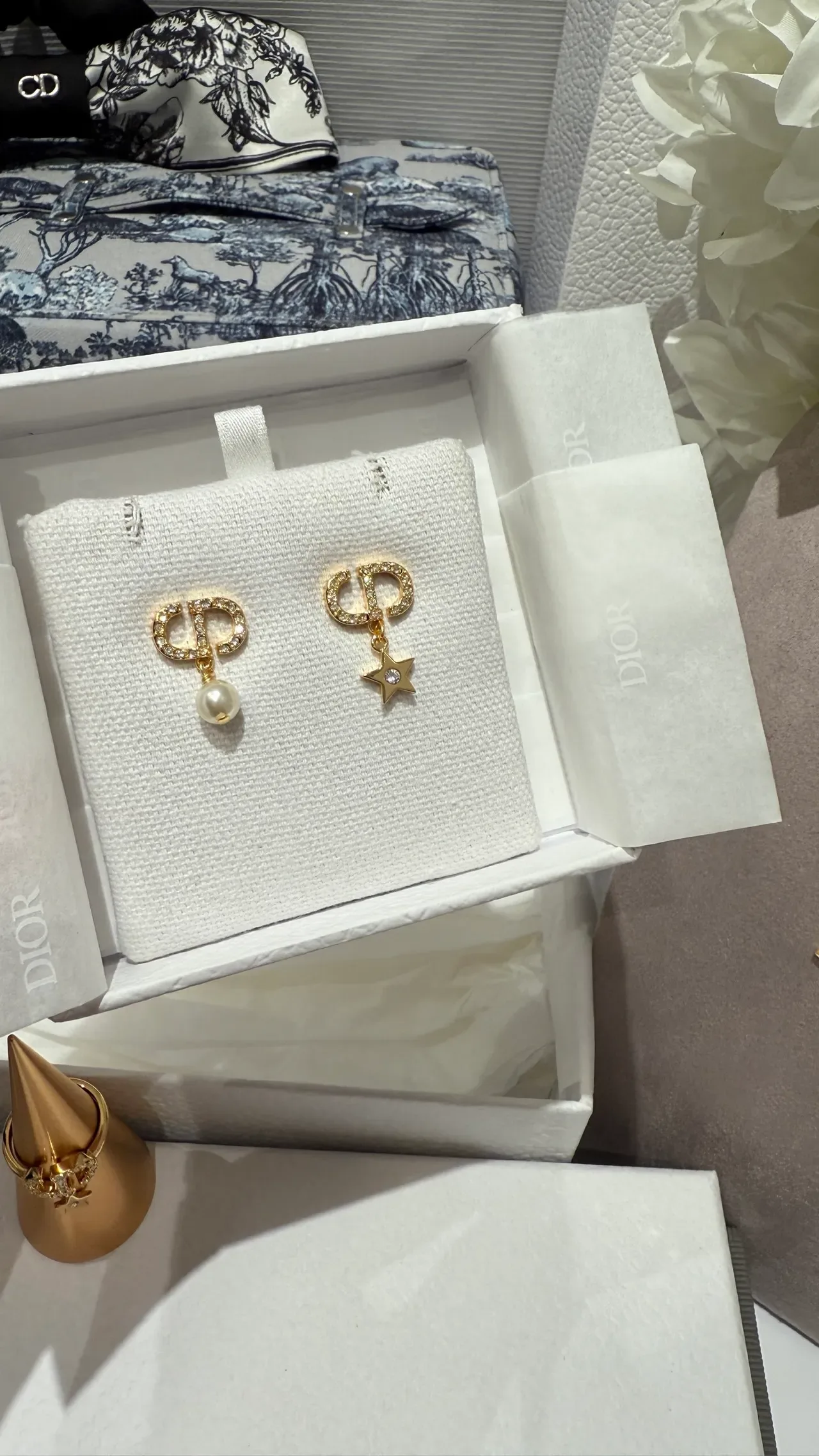 Dior Gold White Crystal-Encrusted Earrings 6