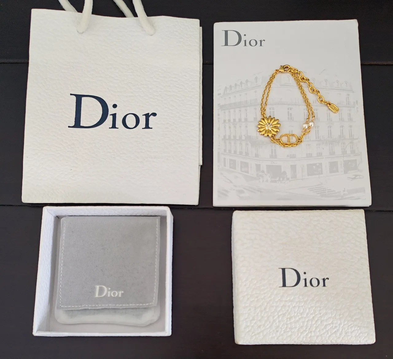 Dior Bracelet à chaîne double avec accents de perle en or blanc 4