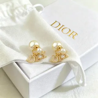 Boucles d'oreilles Dior en métal blanc doré à double perle pendante