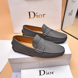 Dior جلد بيبلد رمادي بيج حزام بني لُوفَر