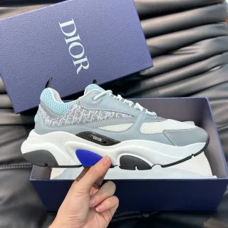 Dior Solado Cinza Azul Painel Jacquard Oblíquo Tênis Chunky