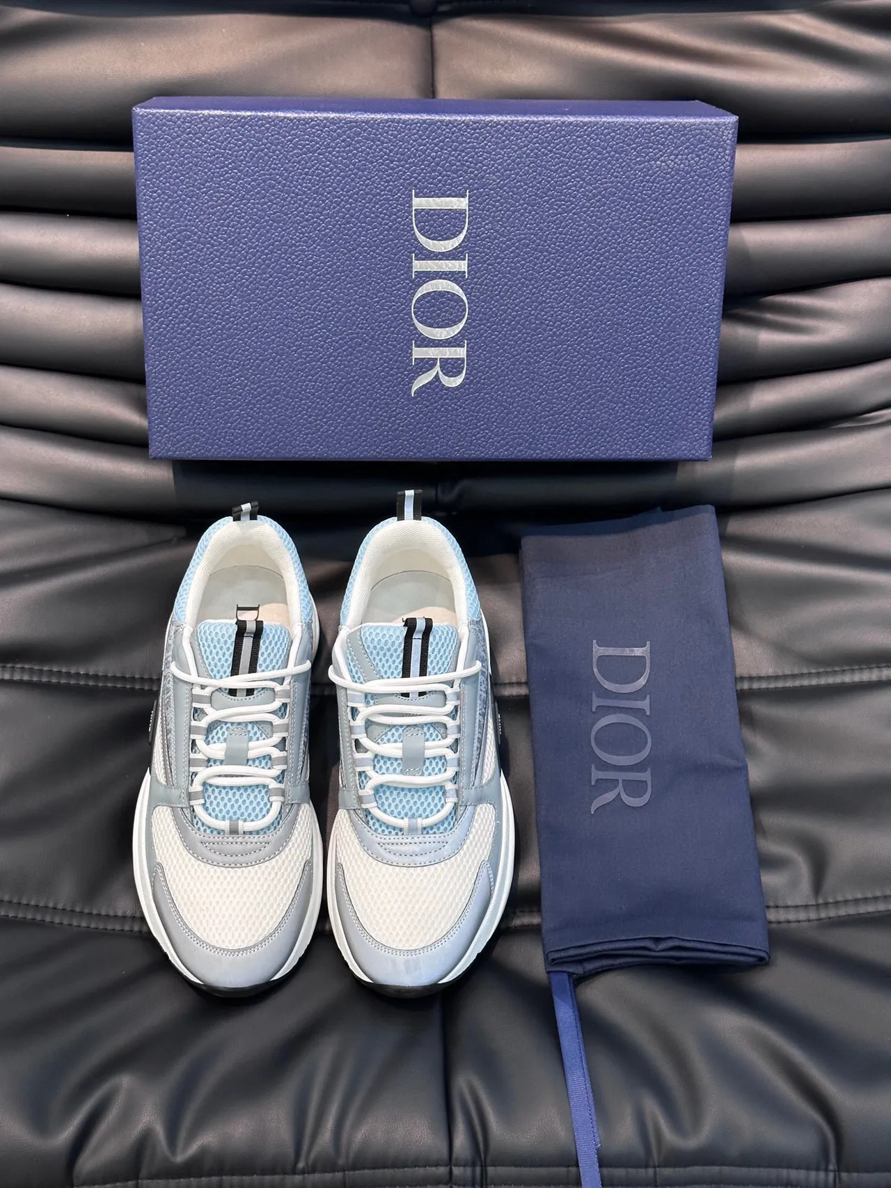 Dior Gray Blue Sole Oblique Jacquard Panel Chunky Sneakers 4
