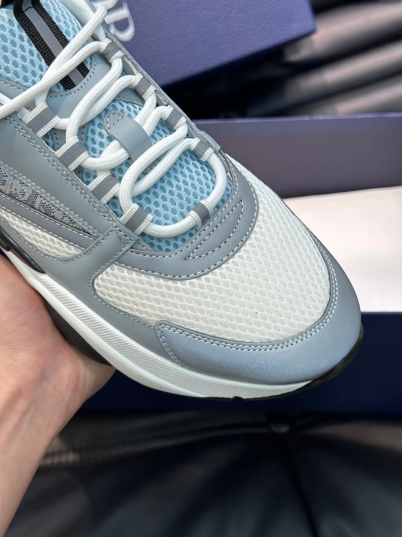 Dior Gray Blue Sole Oblique Jacquard Panel Chunky Sneakers 8