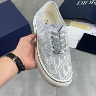 Dior رمادي أبيض كانفاس منخفضة الكعب مربوطة أحذية رياضية lifestyle