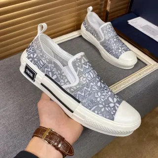 Dior ग्रे सफेद Slip-On पैटर्न टेक्सटाइल अपर कैनवास शूज