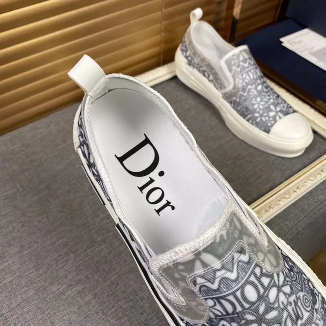 Dior ग्रे सफेद Slip-On पैटर्न टेक्सटाइल अपर कैनवास शूज 3