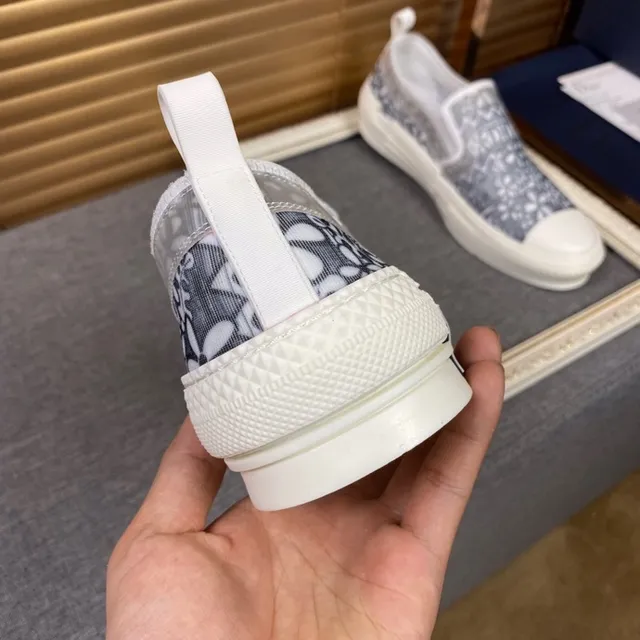 Dior ग्रे सफेद Slip-On पैटर्न टेक्सटाइल अपर कैनवास शूज 7