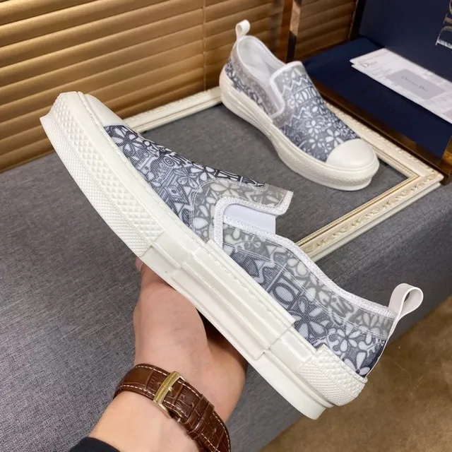 Dior ग्रे सफेद Slip-On पैटर्न टेक्सटाइल अपर कैनवास शूज 8