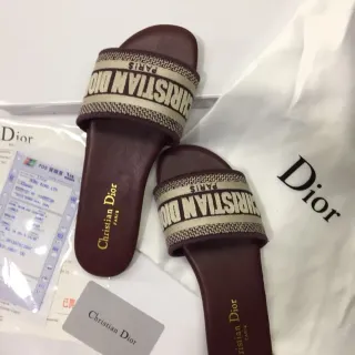 Dior J'Adior Slides बर्गंडी बुना पट्टा स्लिपर्स