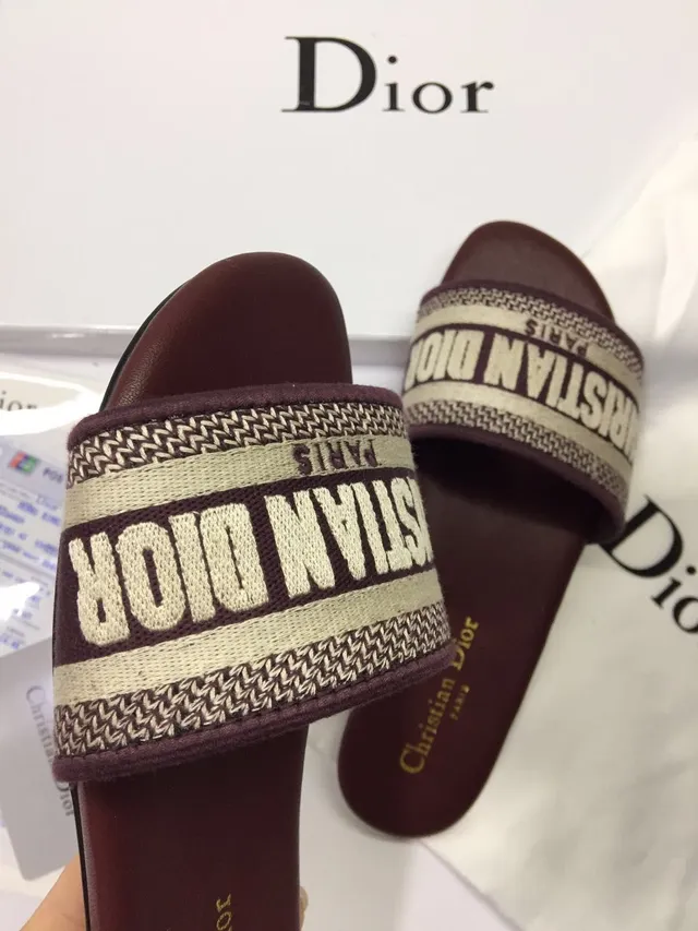 Dior J'Adior Slides Burgundy Woven Strap Slippers 2