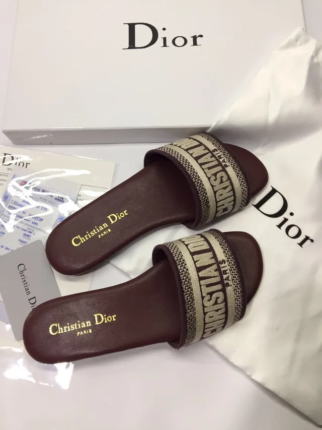 Dior J'Adior Slides Burgundy Woven Strap Slippers 4