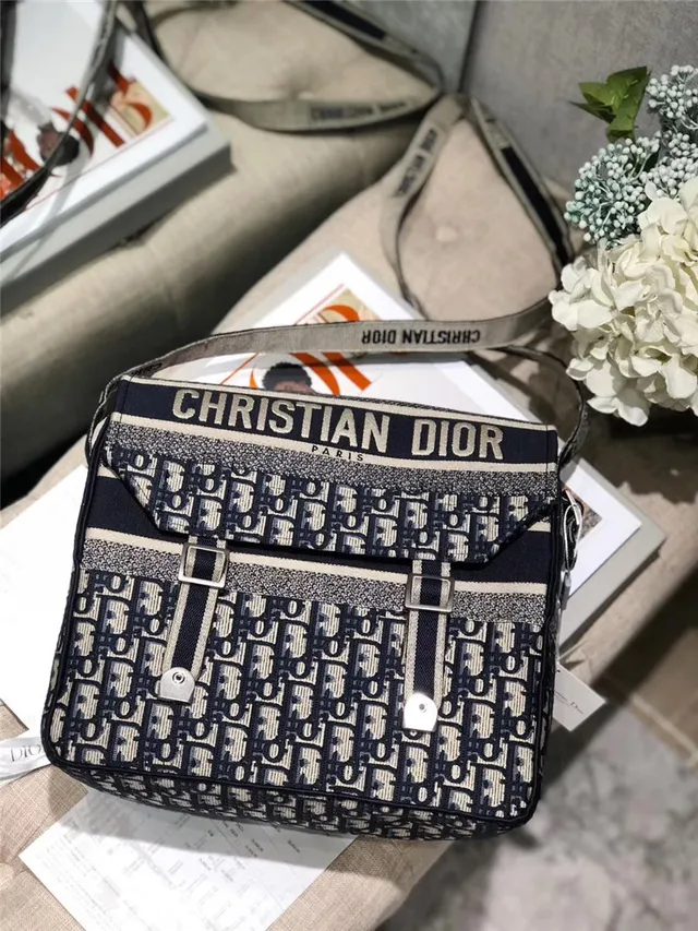 Dior Navy Beige Monogram Canvas Flap-Top Messenger Bag 14