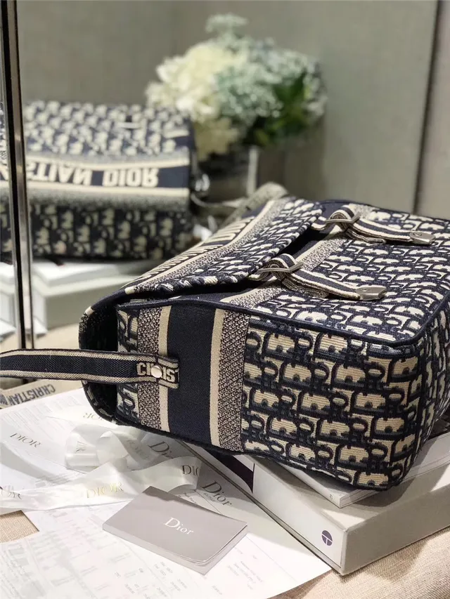 Dior Navy Beige Monogram Canvas Flap-Top Messenger Bag 15