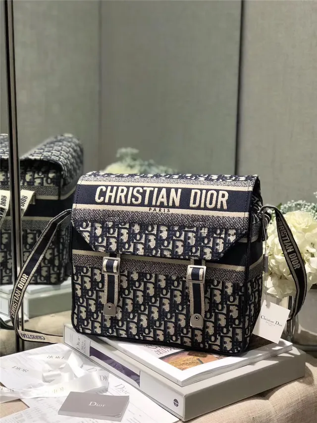 Dior Navy Beige Monogram Canvas Flap-Top Messenger Bag 16
