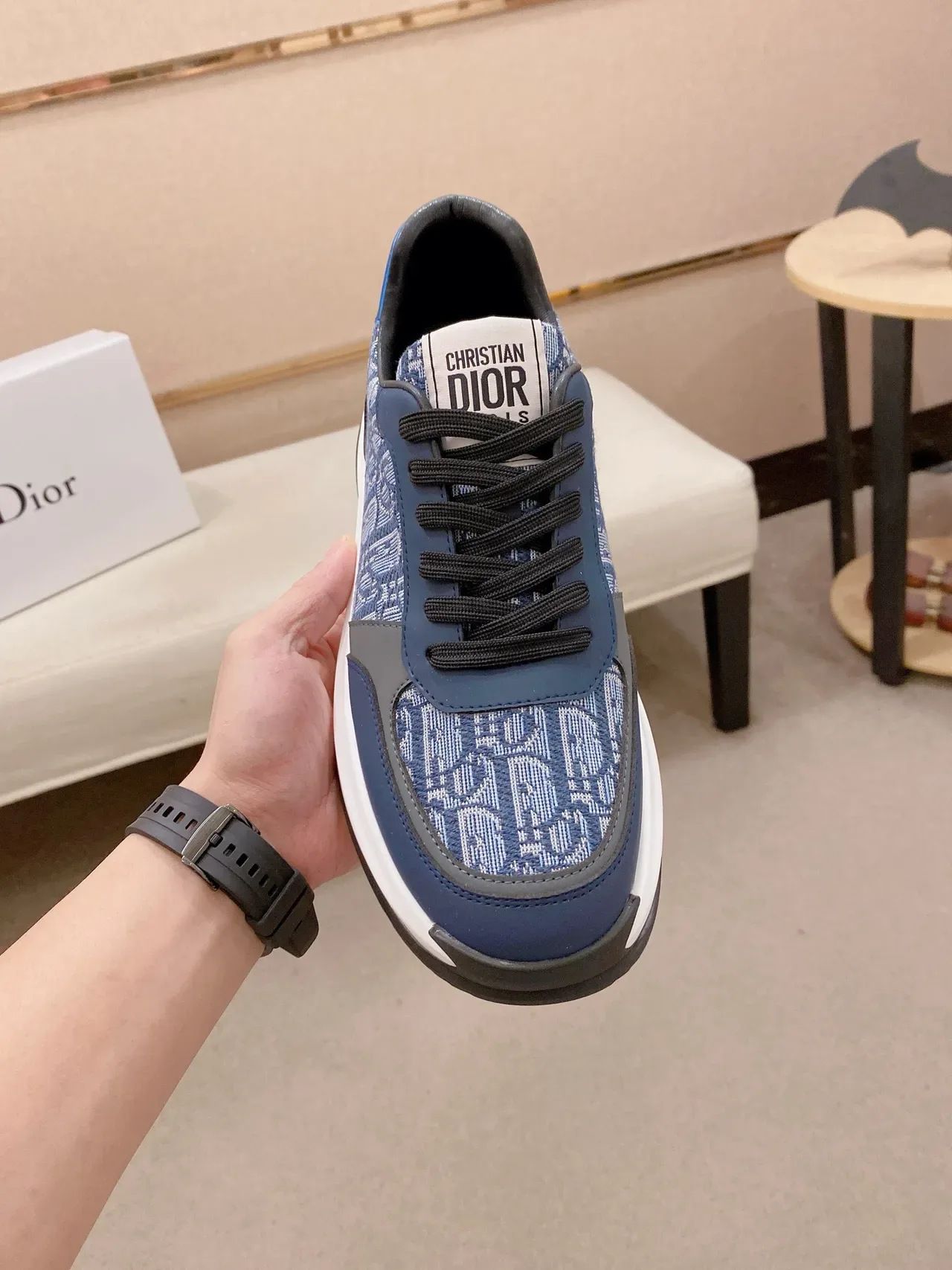 Dior Navy Blue Oblique Jacquard Upper Sculpted White Midsole Lifestyle Sneakers 2