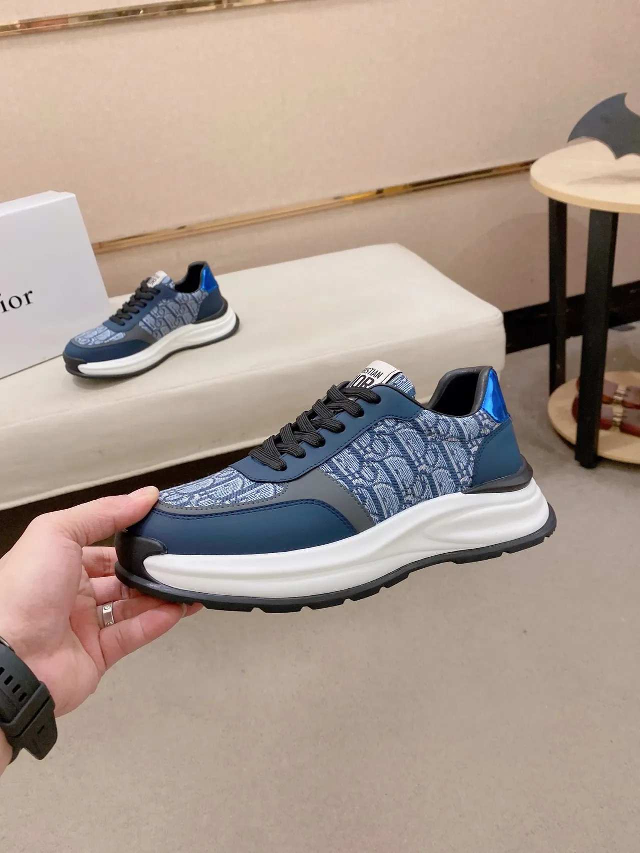 Dior Navy Blue Oblique Jacquard Upper Sculpted White Midsole Lifestyle Sneakers 3