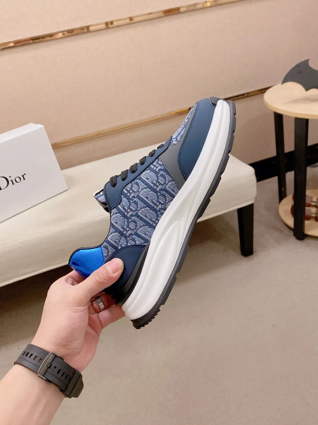 Dior Navy Blue Oblique Jacquard Upper Sculpted White Midsole Lifestyle Sneakers 5