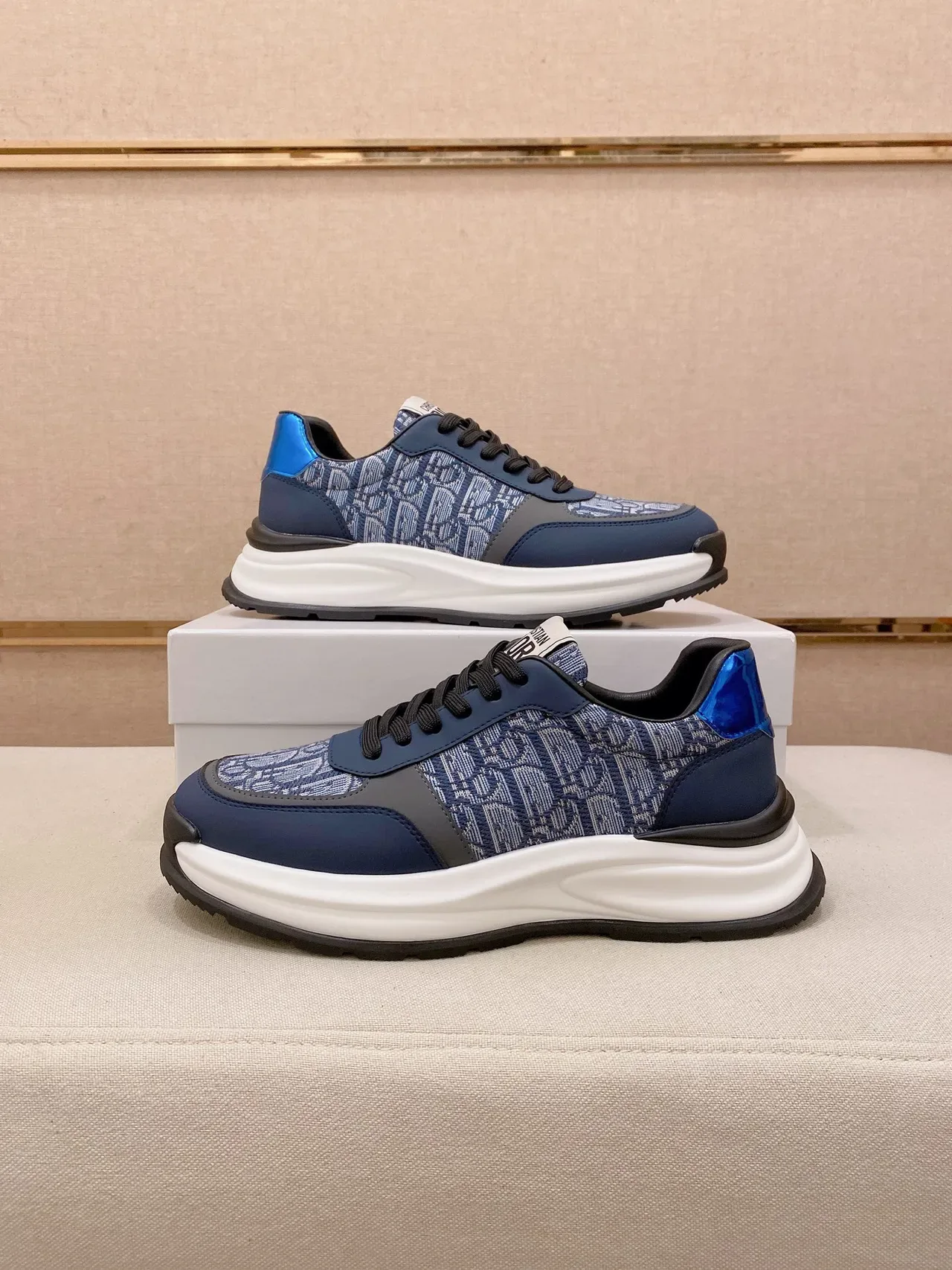 Dior Navy Blue Oblique Jacquard Upper Sculpted White Midsole Lifestyle Sneakers 7