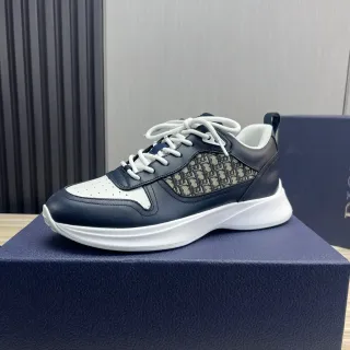 Dior Navy White मोनोग्राम टेक्सटाइल पैनल पर्फोरेटेड टो कैप लाइफस्टाइल स्नीकर्स