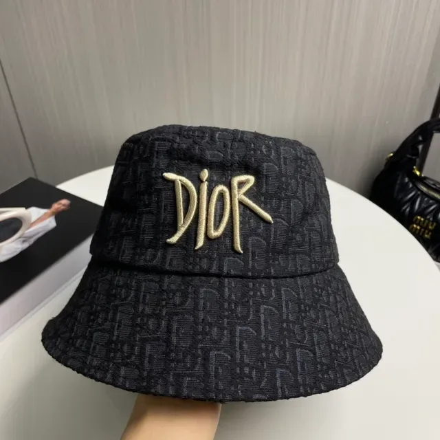 Dior Oblique Gorra Bucket Negro y Oro de Tela Jacquard Bordada con Logo 3