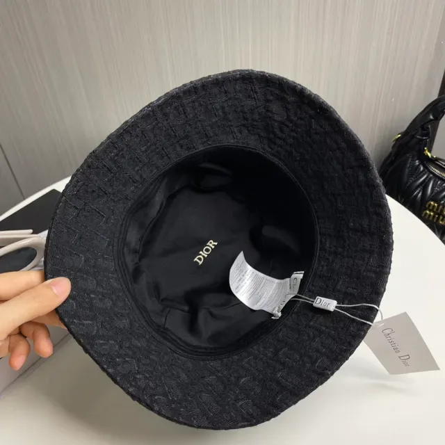 Dior Oblique Gorra Bucket Negro y Oro de Tela Jacquard Bordada con Logo 5