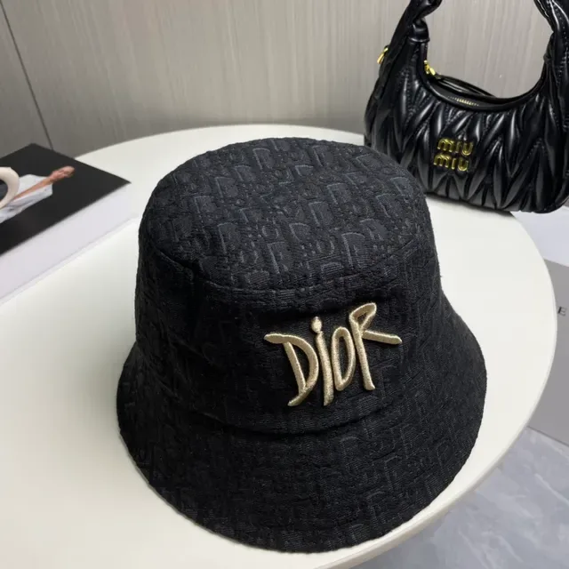 Dior Oblique Gorra Bucket Negro y Oro de Tela Jacquard Bordada con Logo 6
