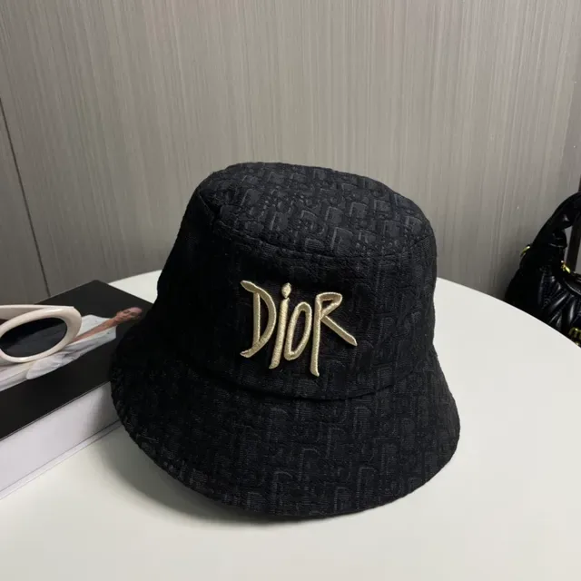 Dior Oblique Gorra Bucket Negro y Oro de Tela Jacquard Bordada con Logo 7