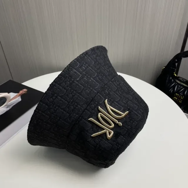 Dior Oblique Gorra Bucket Negro y Oro de Tela Jacquard Bordada con Logo 9