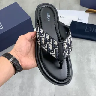 Dior Oblique Jacquard Noir Beige Courroie Semelle de Cuir Acolchée